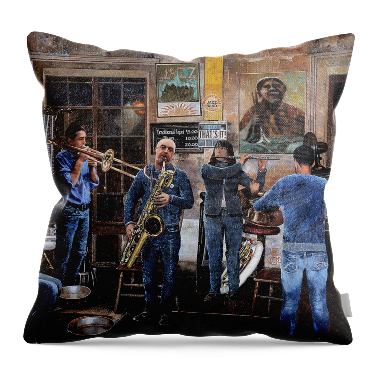 Orchestra Throw Pillow featuring the painting L'orchestra by Guido Borelli