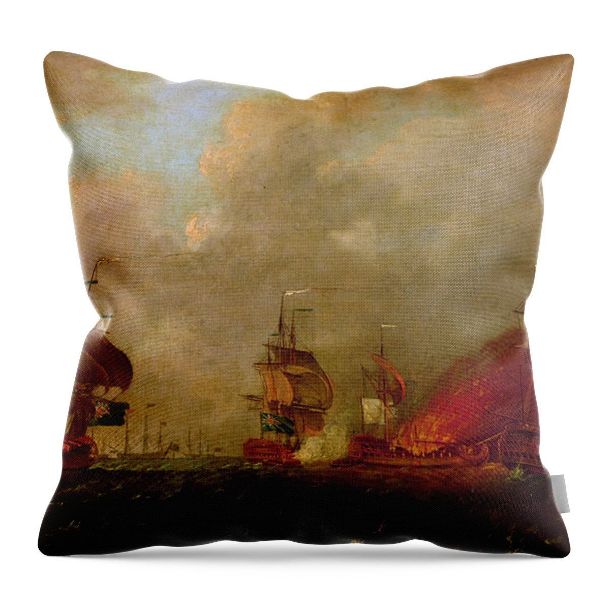 Lord Throw Pillow featuring the painting Lord Howe and the Comte dEstaing off Rhode Island by Robert Wilkins