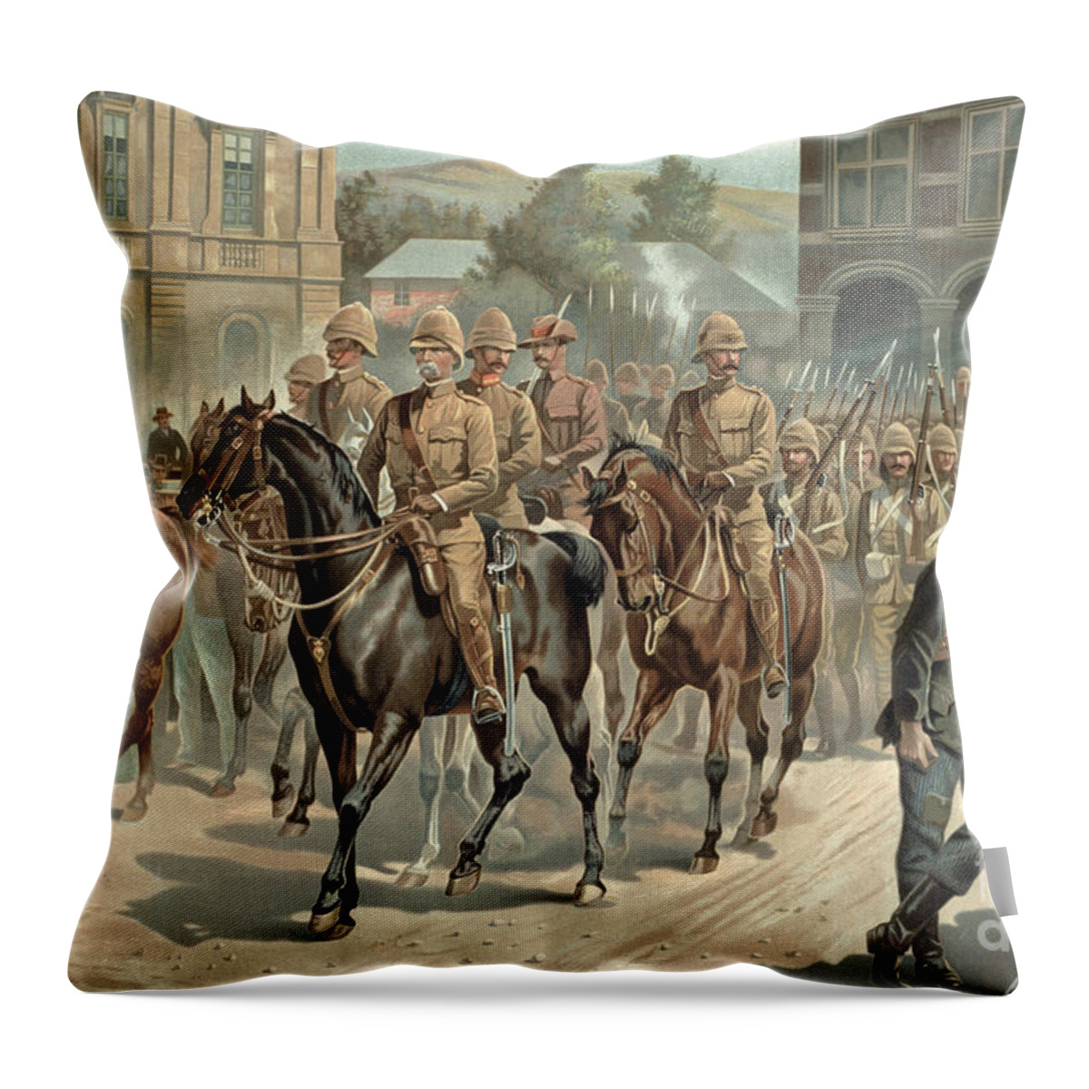 The Boer War Throw Pillow featuring the painting Lord Roberts Entry into Pretoria by Richard Caton Woodville