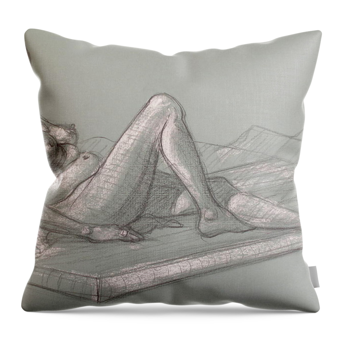 Realism Throw Pillow featuring the drawing Lori Reclining 2016 by Donelli DiMaria