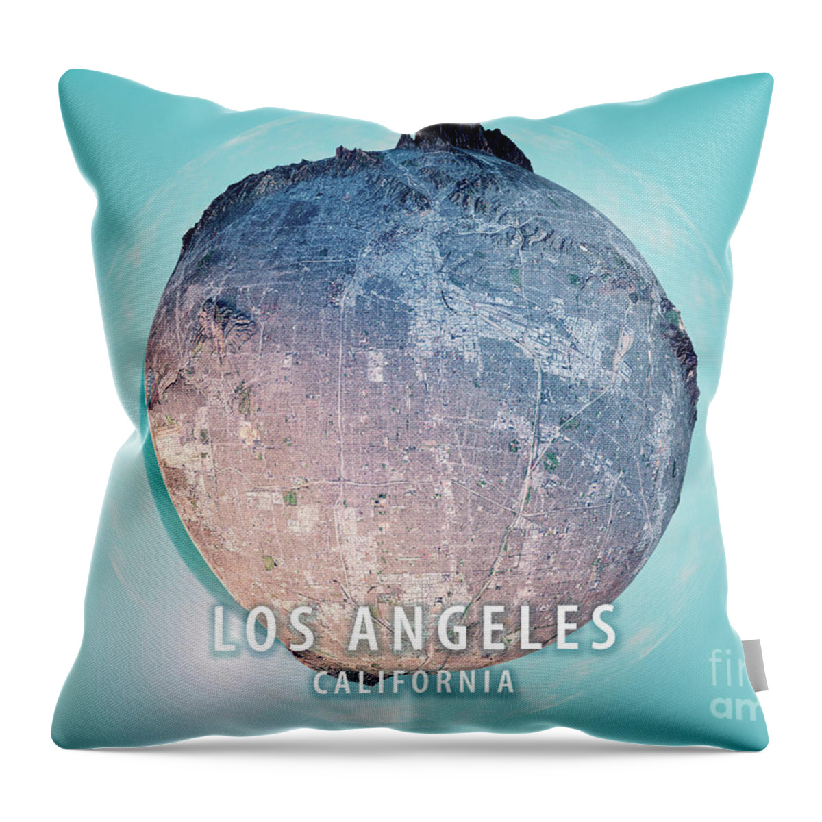 Los Angeles Throw Pillow featuring the digital art Los Angeles 3D Little Planet 360-Degree Sphere Panorama by Frank Ramspott