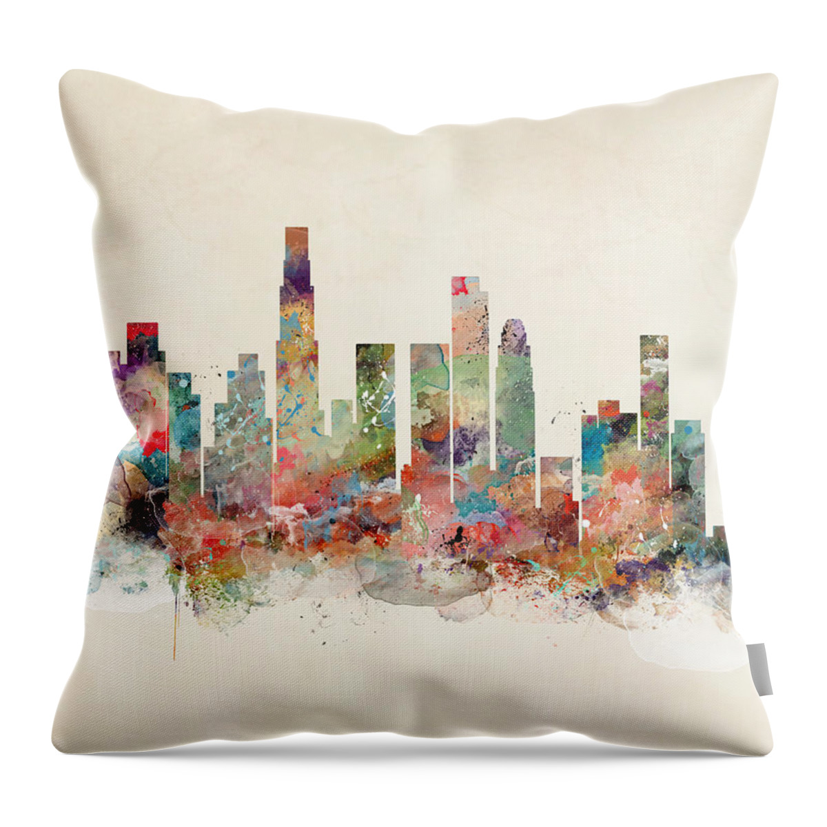 Los Angeles City Skyline Throw Pillow featuring the painting Los Angeles California Skyline by Bri Buckley