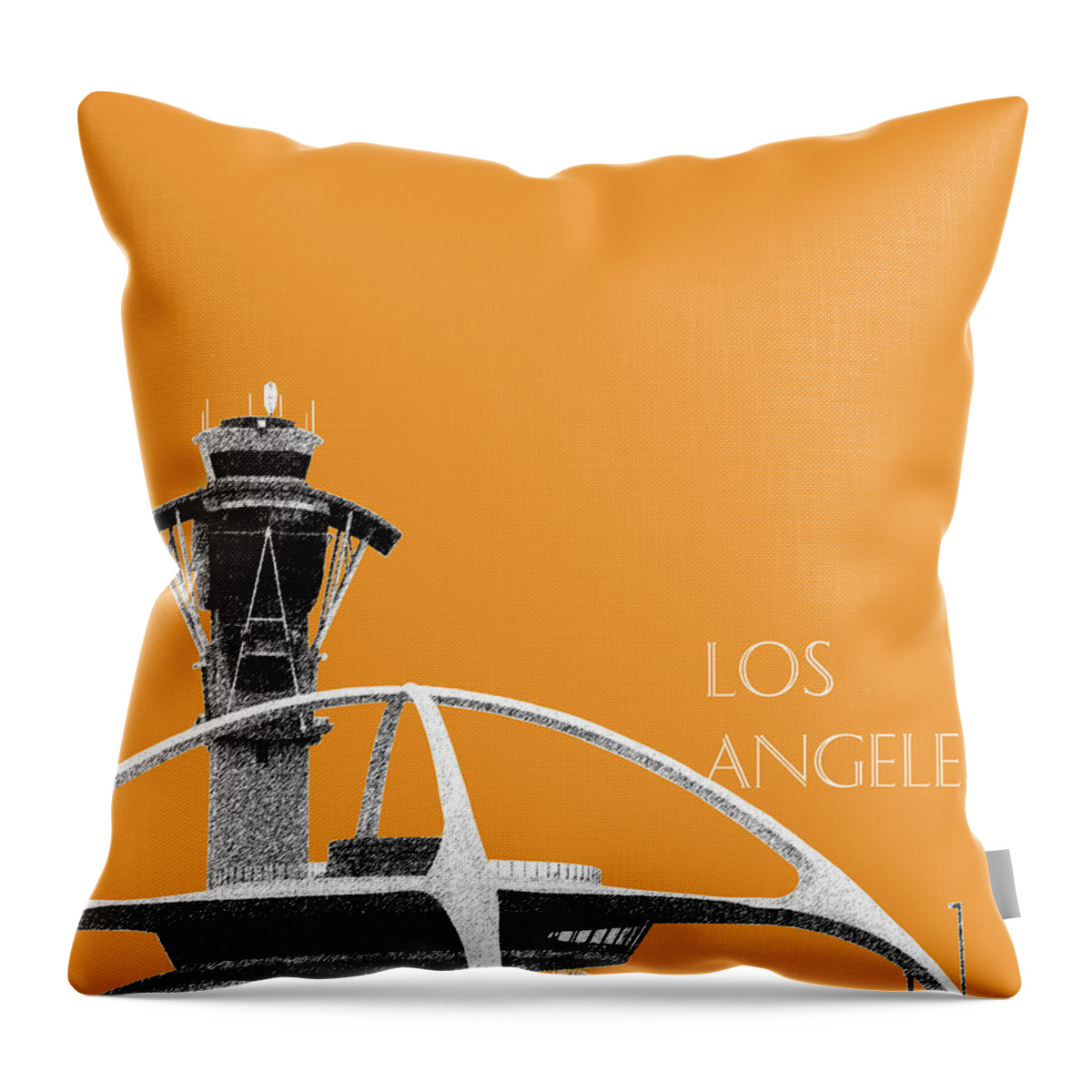 Architecture Throw Pillow featuring the digital art Los Angeles Skyline LAX Spider - Orange by DB Artist