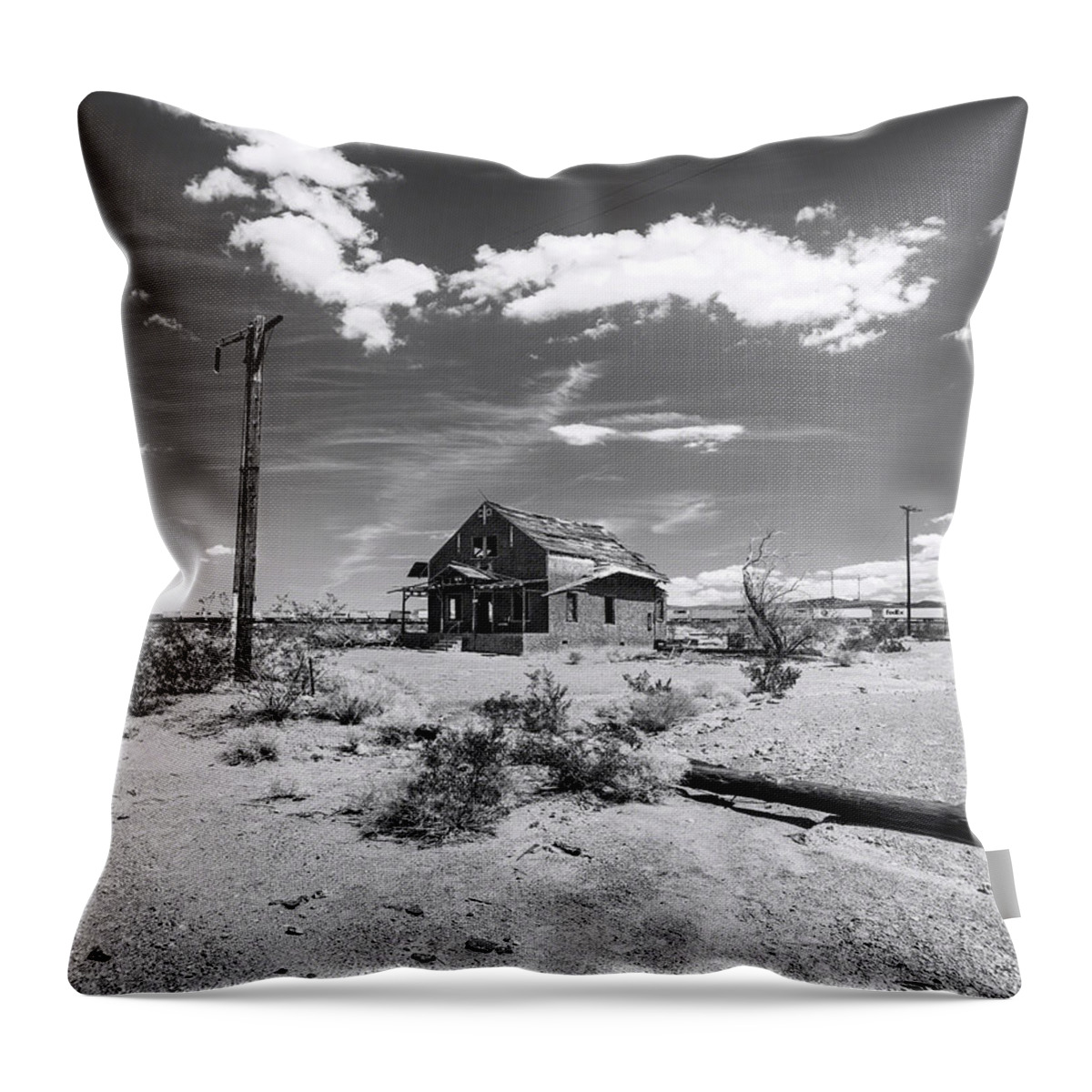 Shack Throw Pillow featuring the photograph Lost memories of Route 66 bw by Denise Dube
