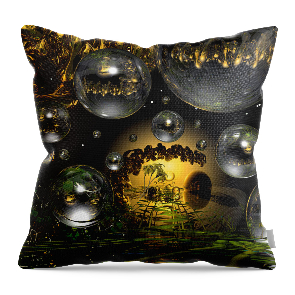 Bubble Throw Pillow featuring the digital art Lost Paradise- by Robert Orinski