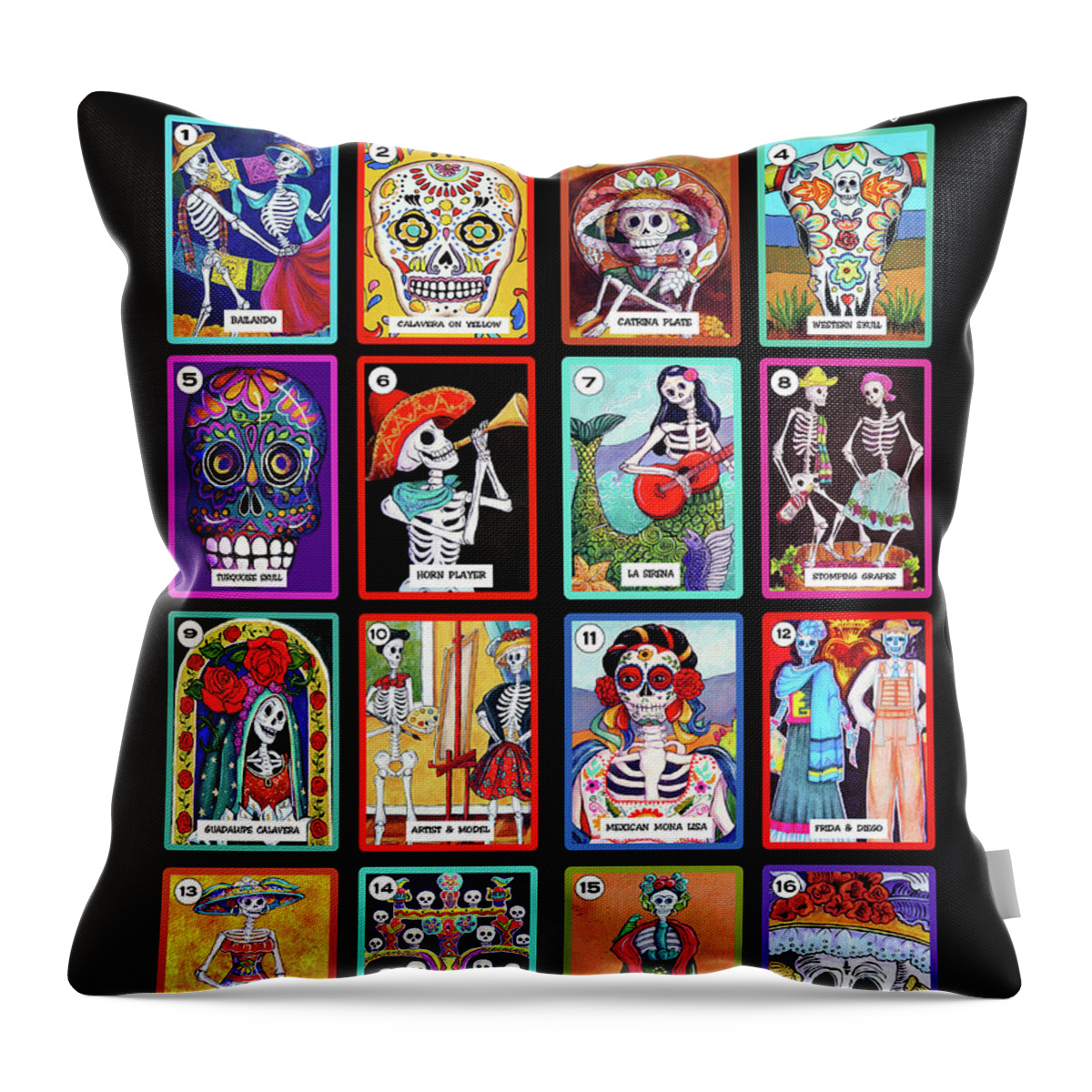Dia De Los Muertos Throw Pillow featuring the painting Loteria Dia de los Muertos by Candy Mayer