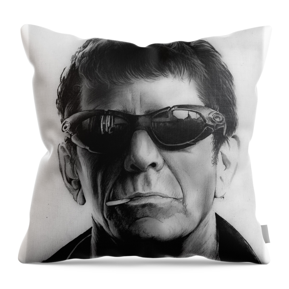 Lou Reed Throw Pillow featuring the drawing Lou Reed by Greg Joens