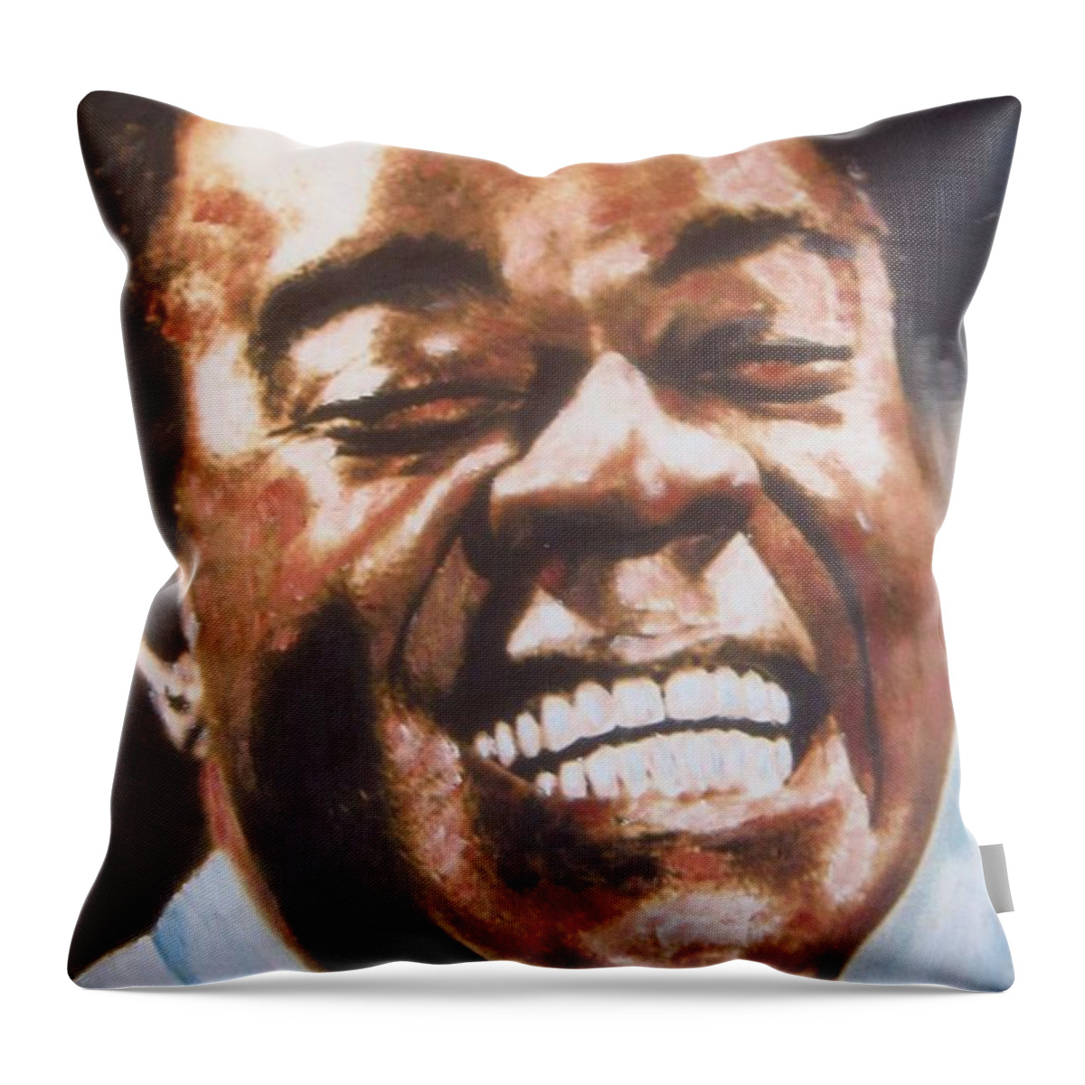 Sax Throw Pillow featuring the painting Louis Armstrong by Sam Shaker