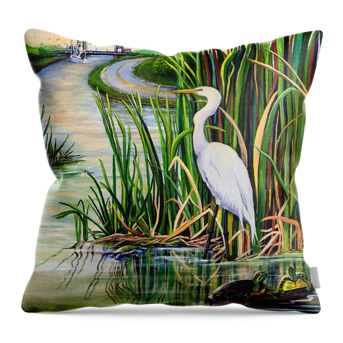 Louisiana Throw Pillow featuring the painting Louisiana Wetlands by Elaine Hodges