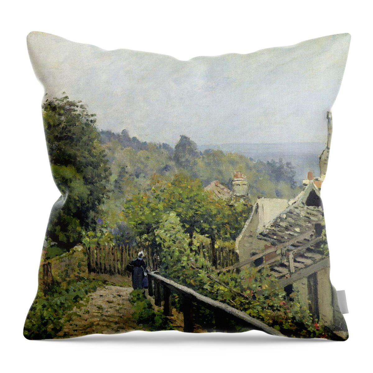 Fishing Throw Pillow featuring the painting Louveciennes Or, The Heights At Marly by Alfred Sisley
