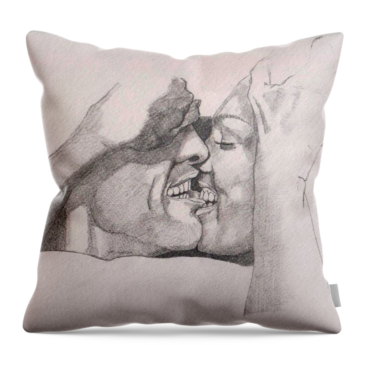 Kiss Throw Pillow featuring the painting Love at first bite by Ray Agius