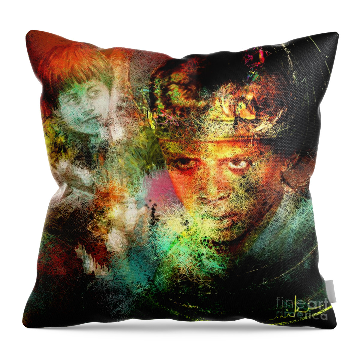 Portrait Throw Pillow featuring the painting Love for The Boy King by Miki De Goodaboom