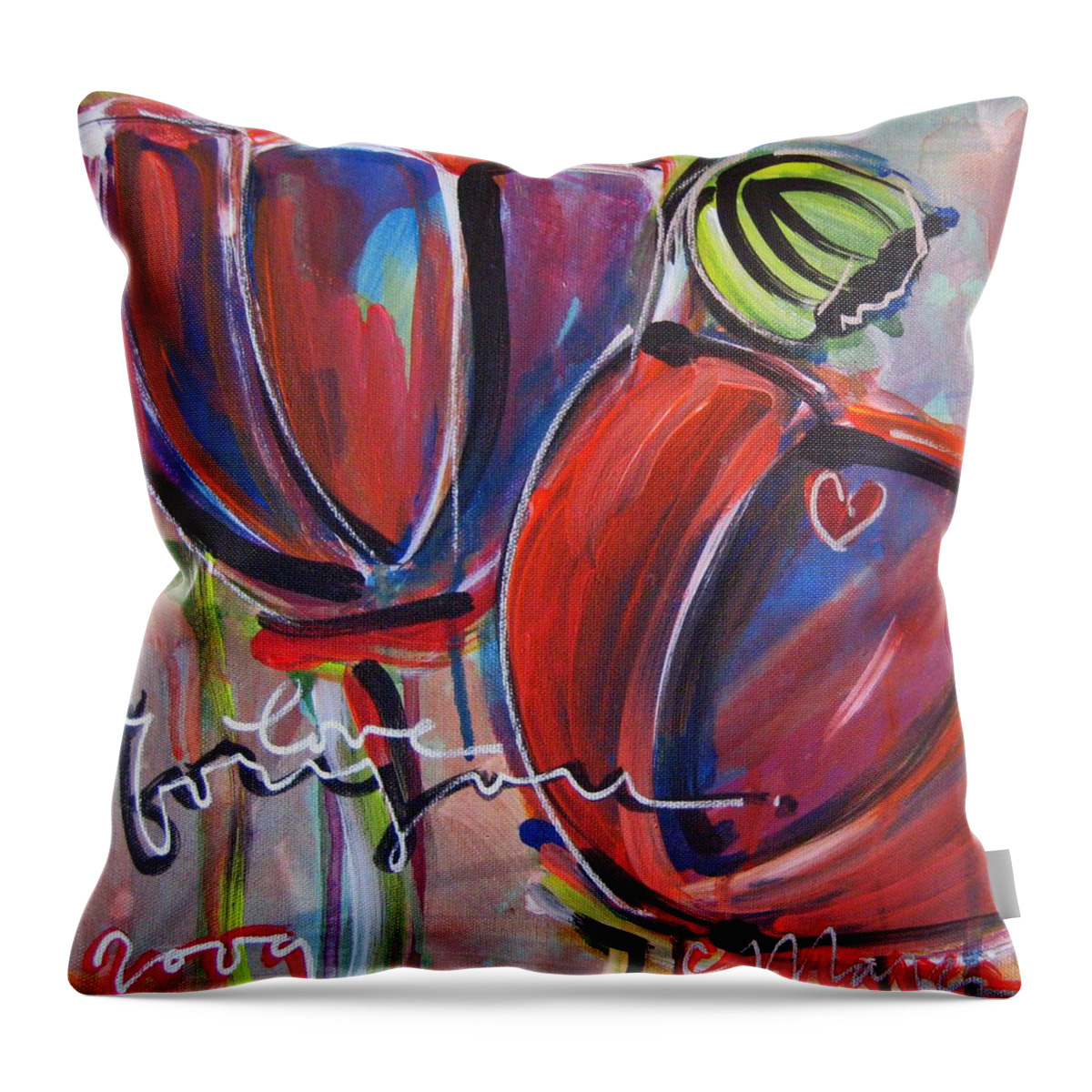 Poppies Throw Pillow featuring the painting Love For You no.3 by Laurie Maves ART