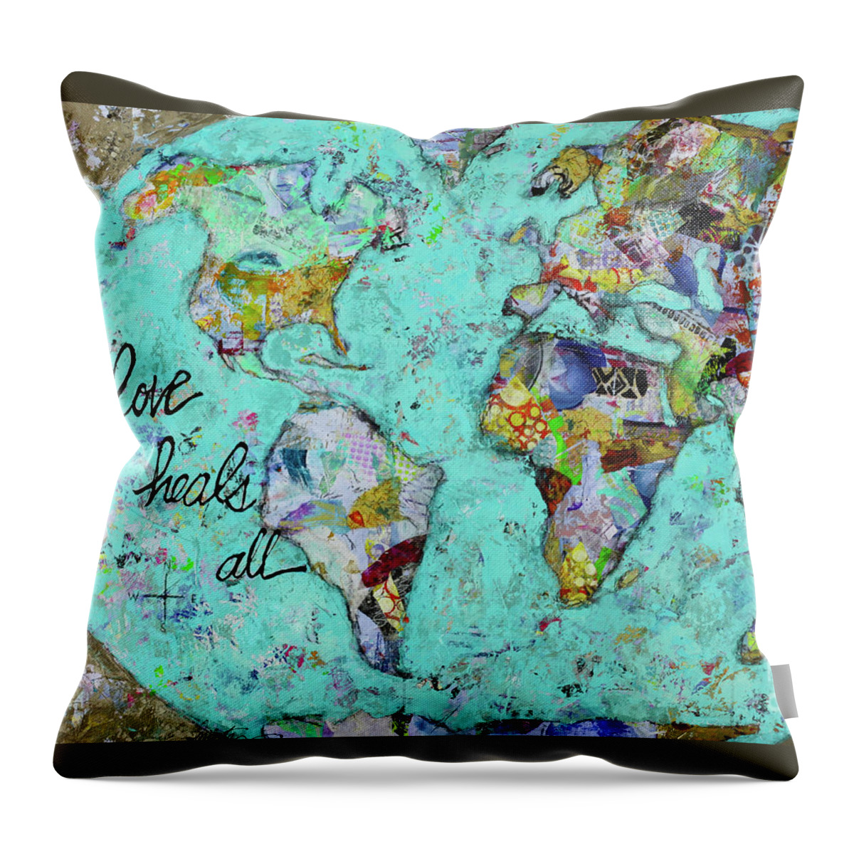 World Throw Pillow featuring the painting Love Heals All by Kirsten Koza Reed
