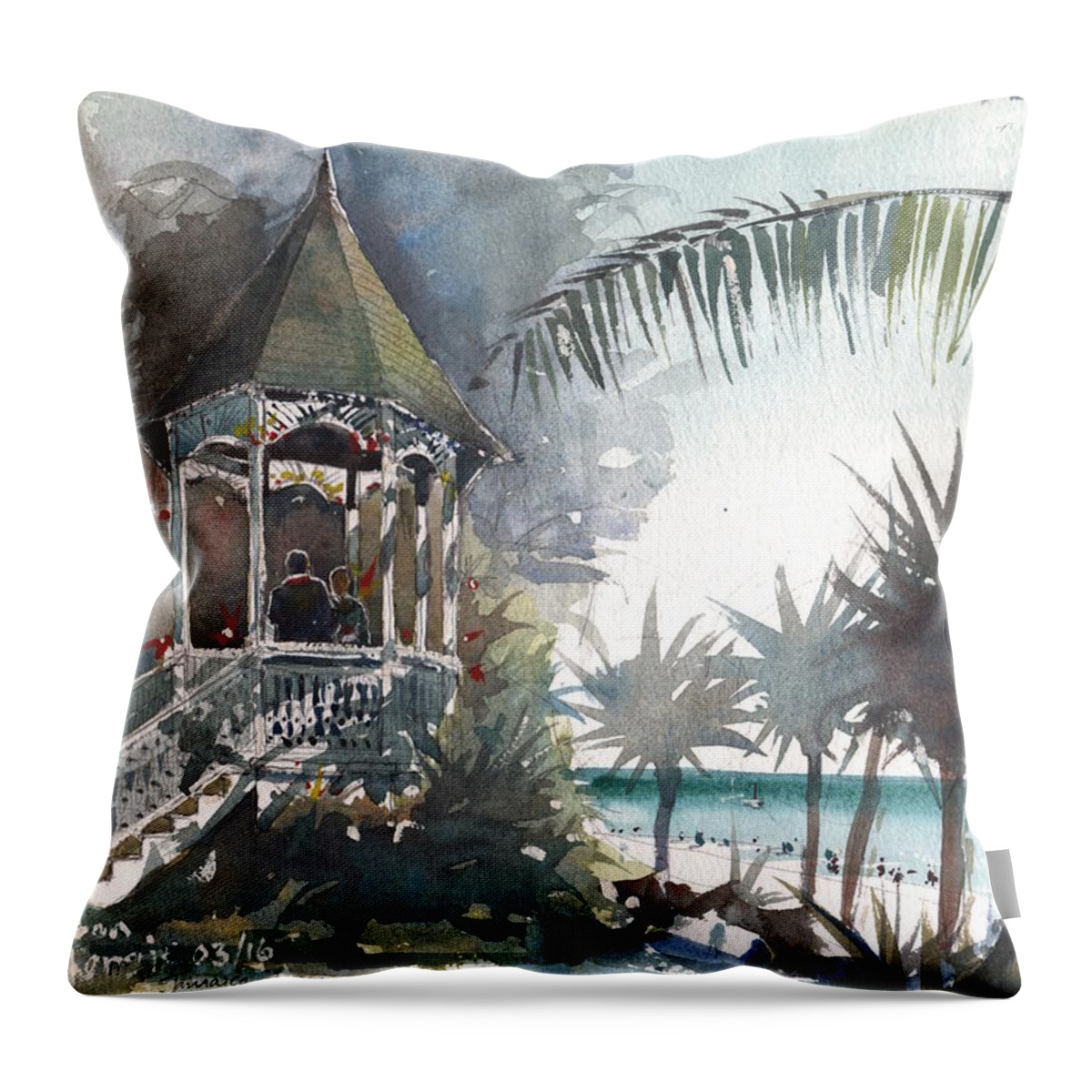 Landscape Throw Pillow featuring the painting Love in Jamaica by Gaston McKenzie