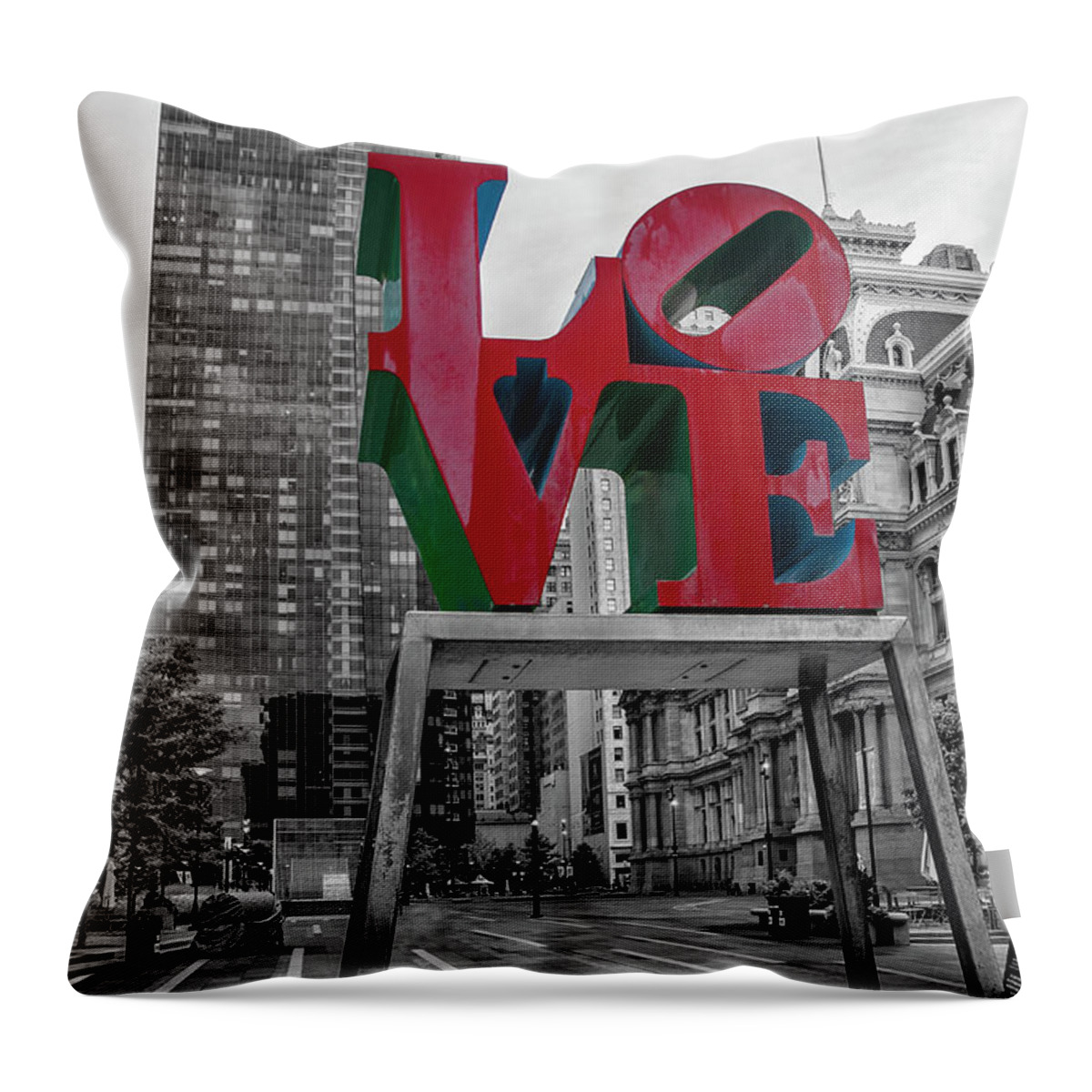 Love Throw Pillow featuring the photograph Love is All Around - Philadelphia - Selective Color by Bill Cannon