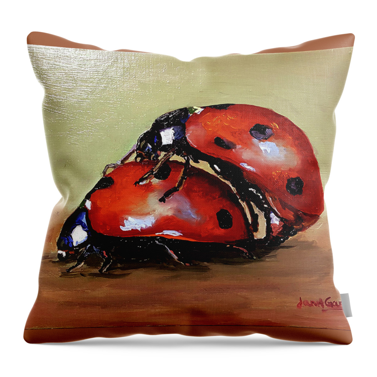 Ladybugs Throw Pillow featuring the painting Love by Janet Garcia