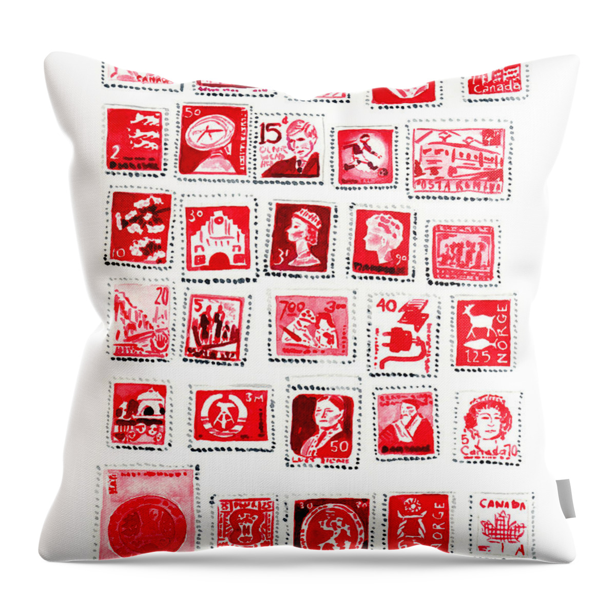 Love Letter Throw Pillow featuring the painting Love Letters Red Stamp Collection Romantic by Laura Row