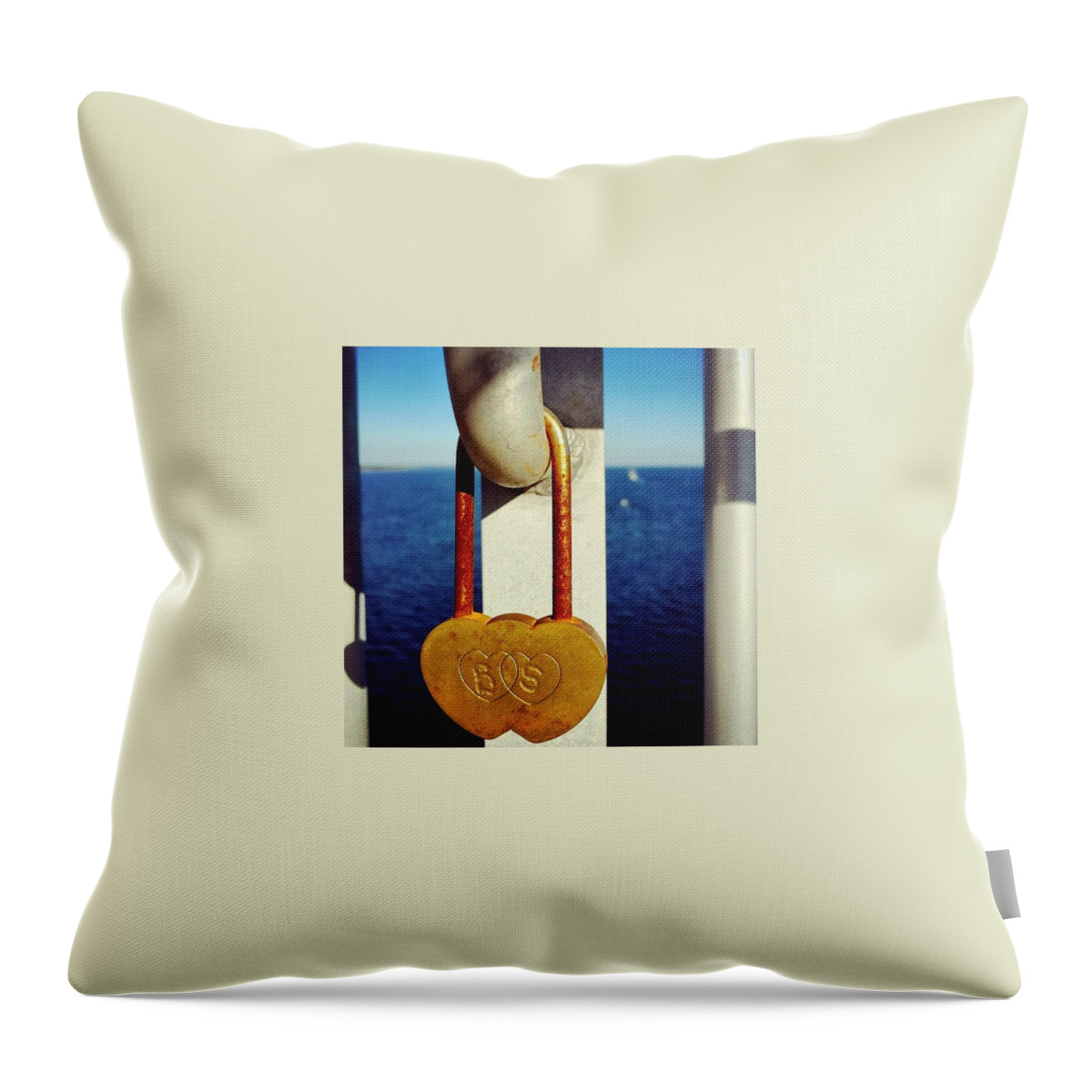 Bridge Throw Pillow featuring the photograph Love Heart Lock by Joan McCool