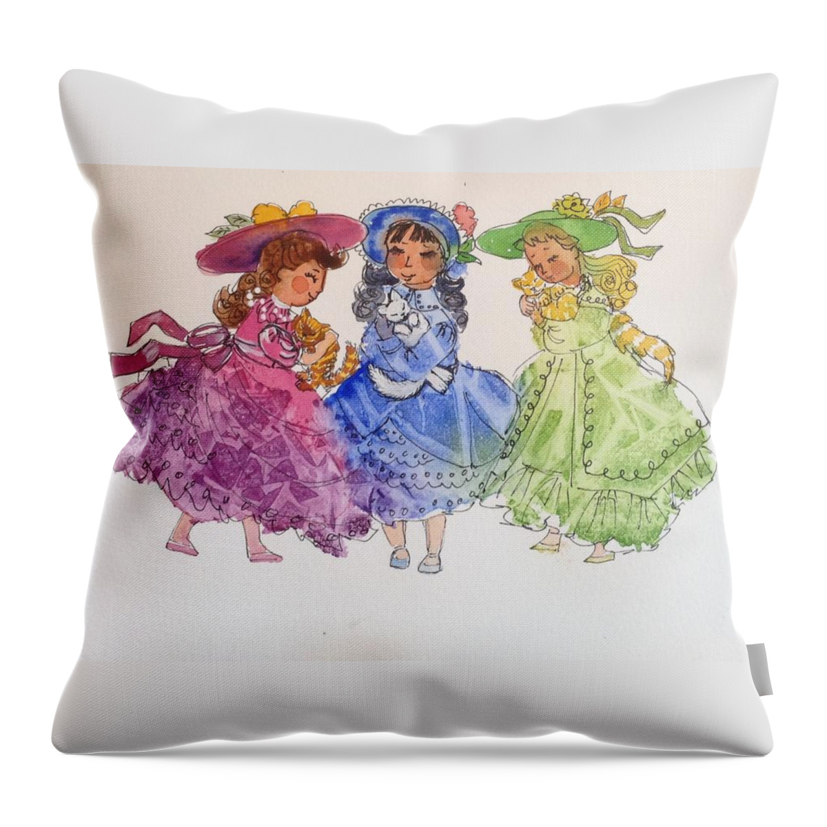 Girls Throw Pillow featuring the painting Love Our Kittens by Marilyn Jacobson