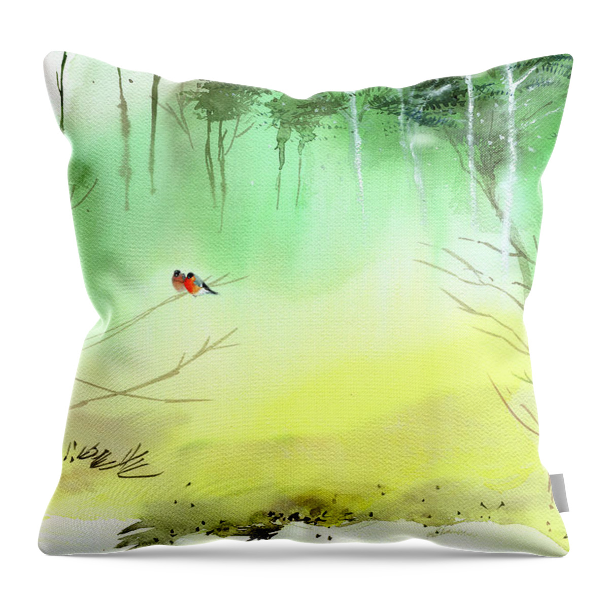 Birds Throw Pillow featuring the painting Lovebirds 3 by Anil Nene
