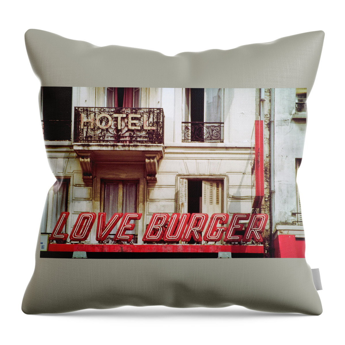 Color Throw Pillow featuring the photograph Loveburger Hotel by Frank DiMarco