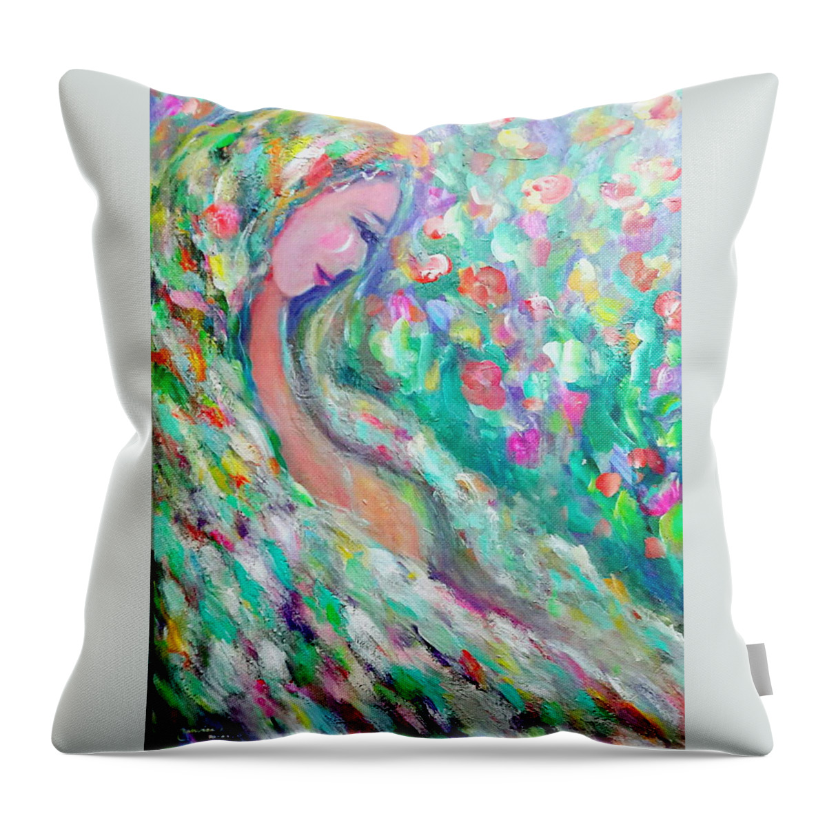  Throw Pillow featuring the painting Lovely angel by Wanvisa Klawklean