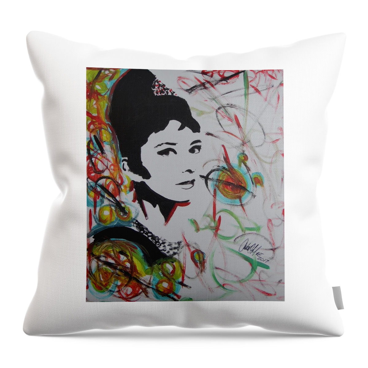 Audrey Hepburn Throw Pillow featuring the painting Lovely Hepburn by Antonio Moore