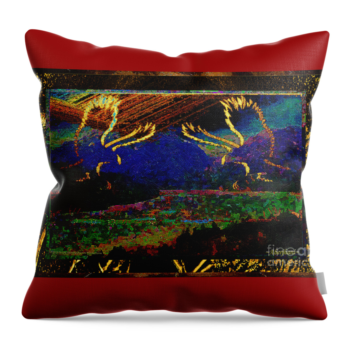 Gold Throw Pillow featuring the mixed media Lovers Dancing in the Golden Light of Dawn by Aberjhani