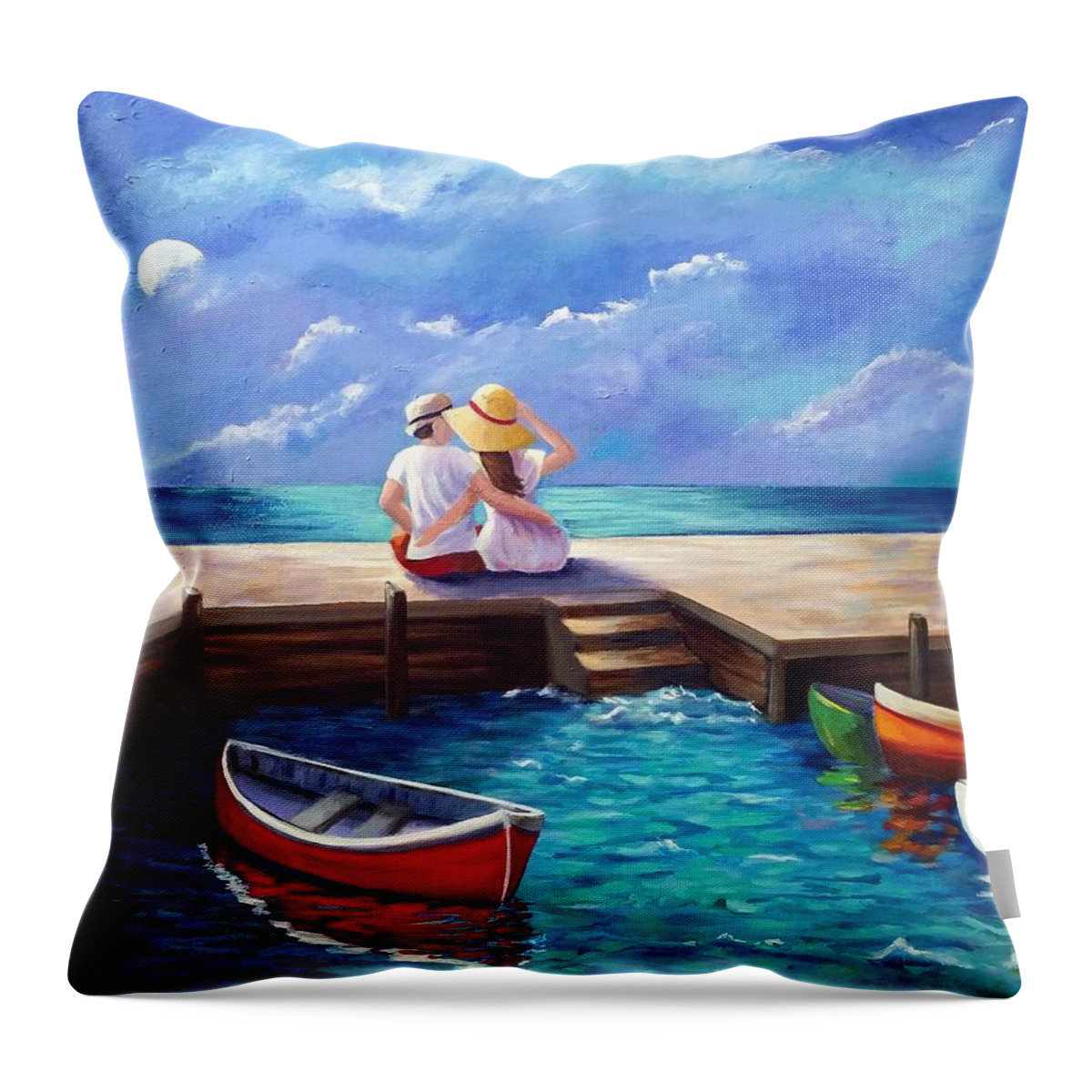 Landscape Throw Pillow featuring the painting Lovers in the Moonlight by Rosie Sherman