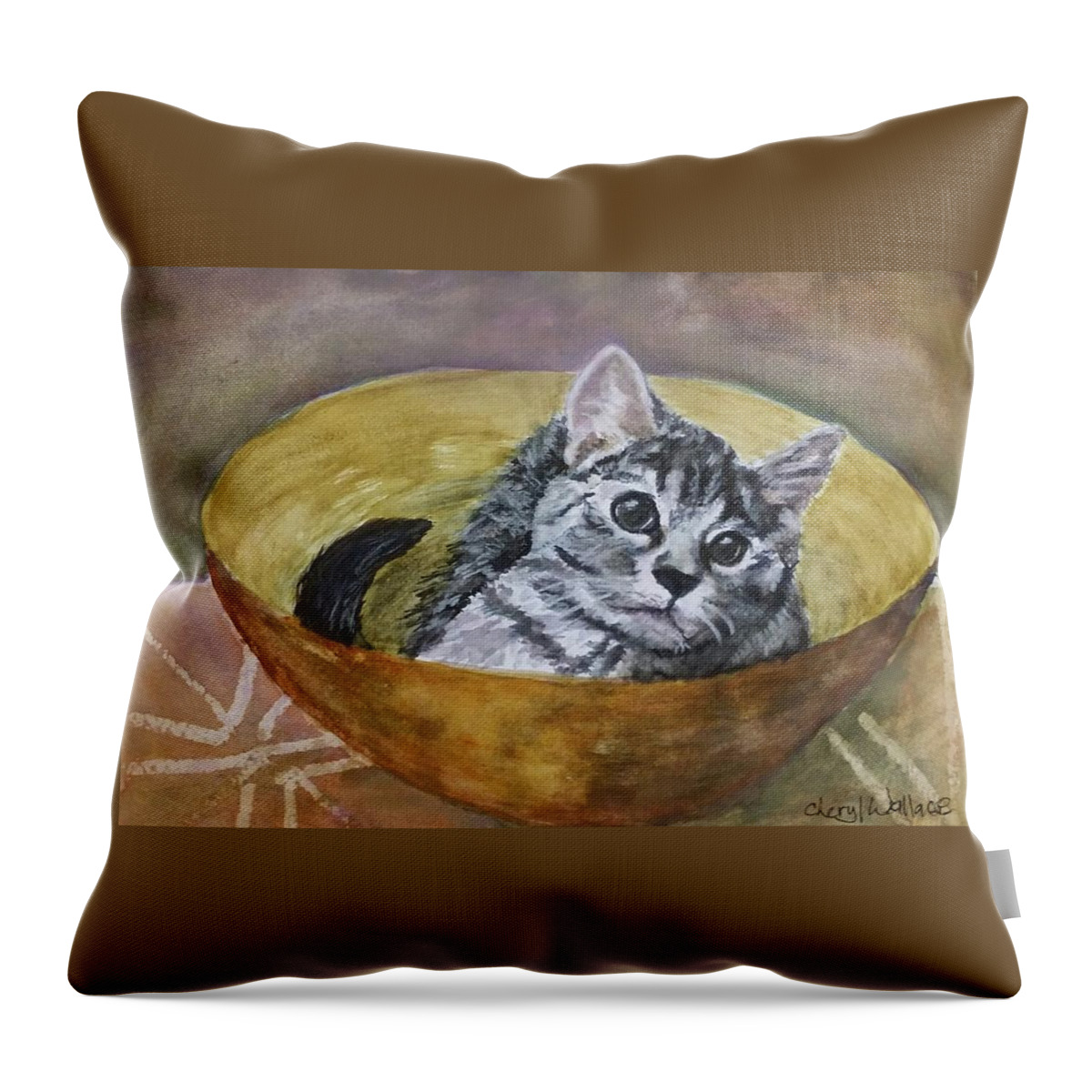 Kitten Throw Pillow featuring the painting Loving Lorelai by Cheryl Wallace
