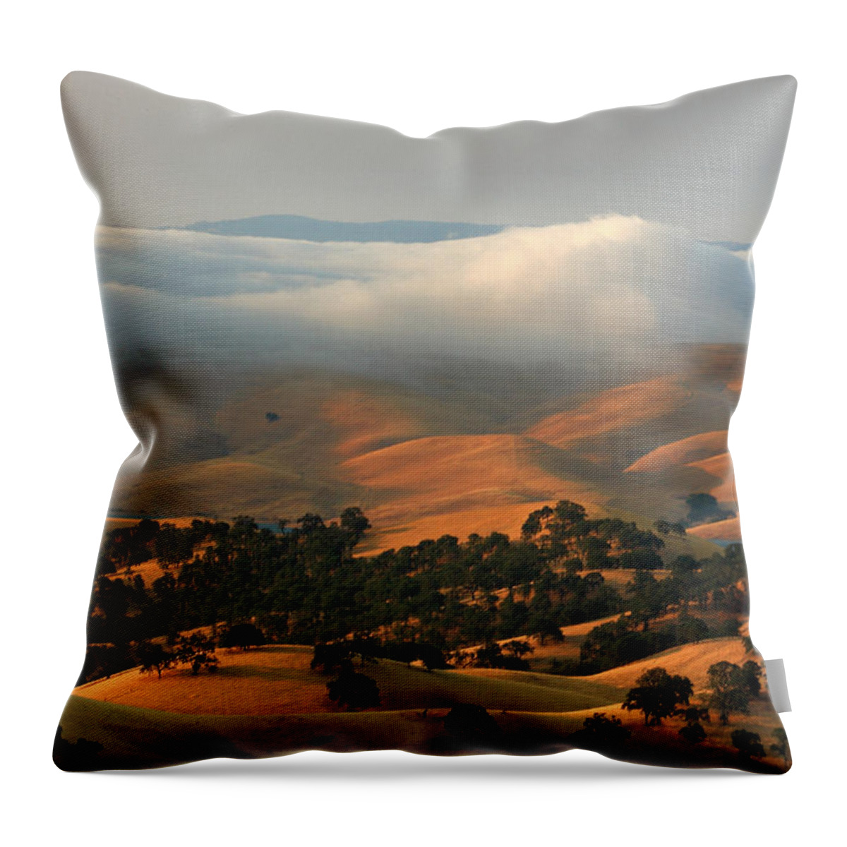 Landscape Throw Pillow featuring the photograph Low Clouds Over Distant Hills by Marc Crumpler