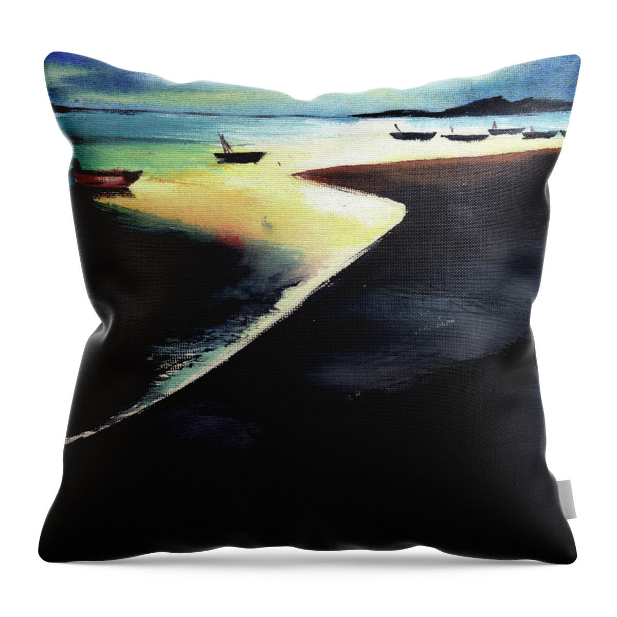 Nature Throw Pillow featuring the painting Low Tide by Anil Nene