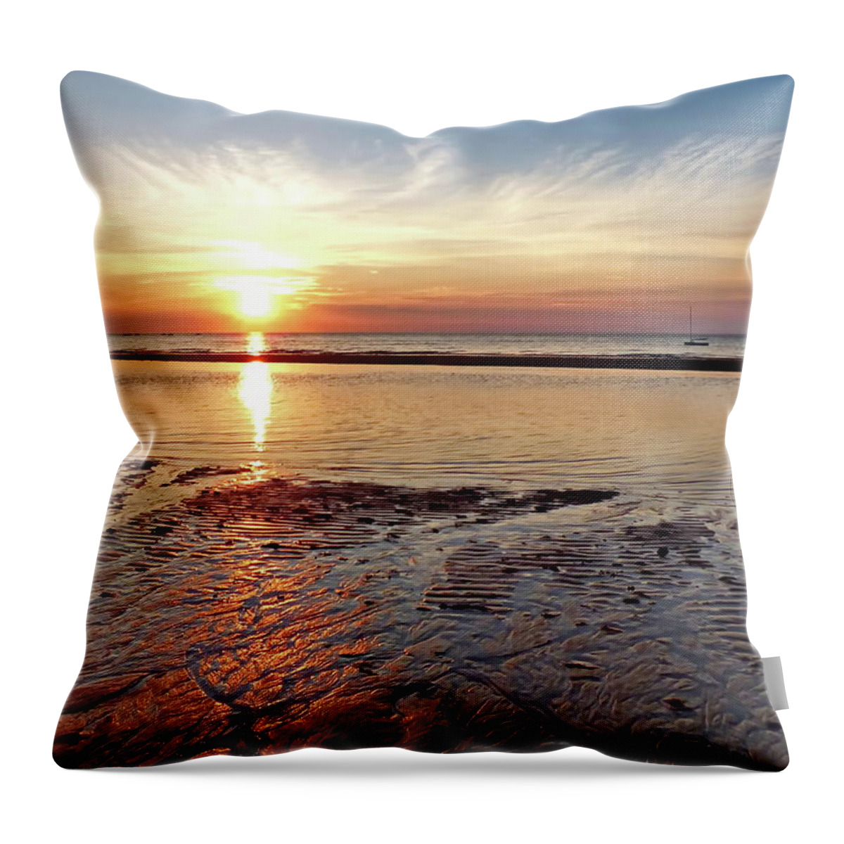 Sunset Throw Pillow featuring the photograph Low Tide at Sunset by Lyuba Filatova