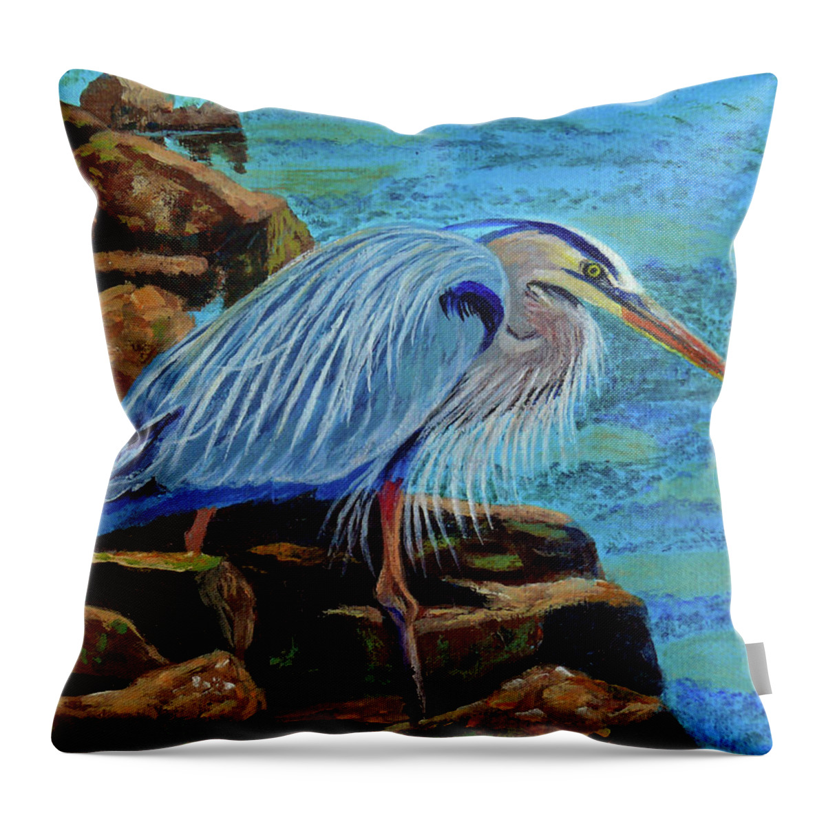 Low Tide Fisherman Throw Pillow featuring the painting Low Tide Fisherman by Susan Duda
