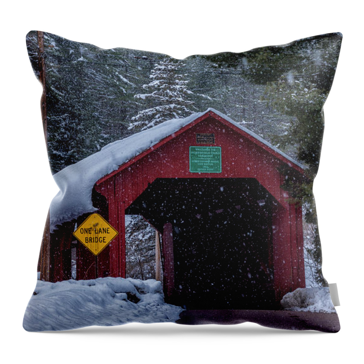 Vermont Throw Pillow featuring the photograph Lower Covered Bridge by Scenic Vermont Photography