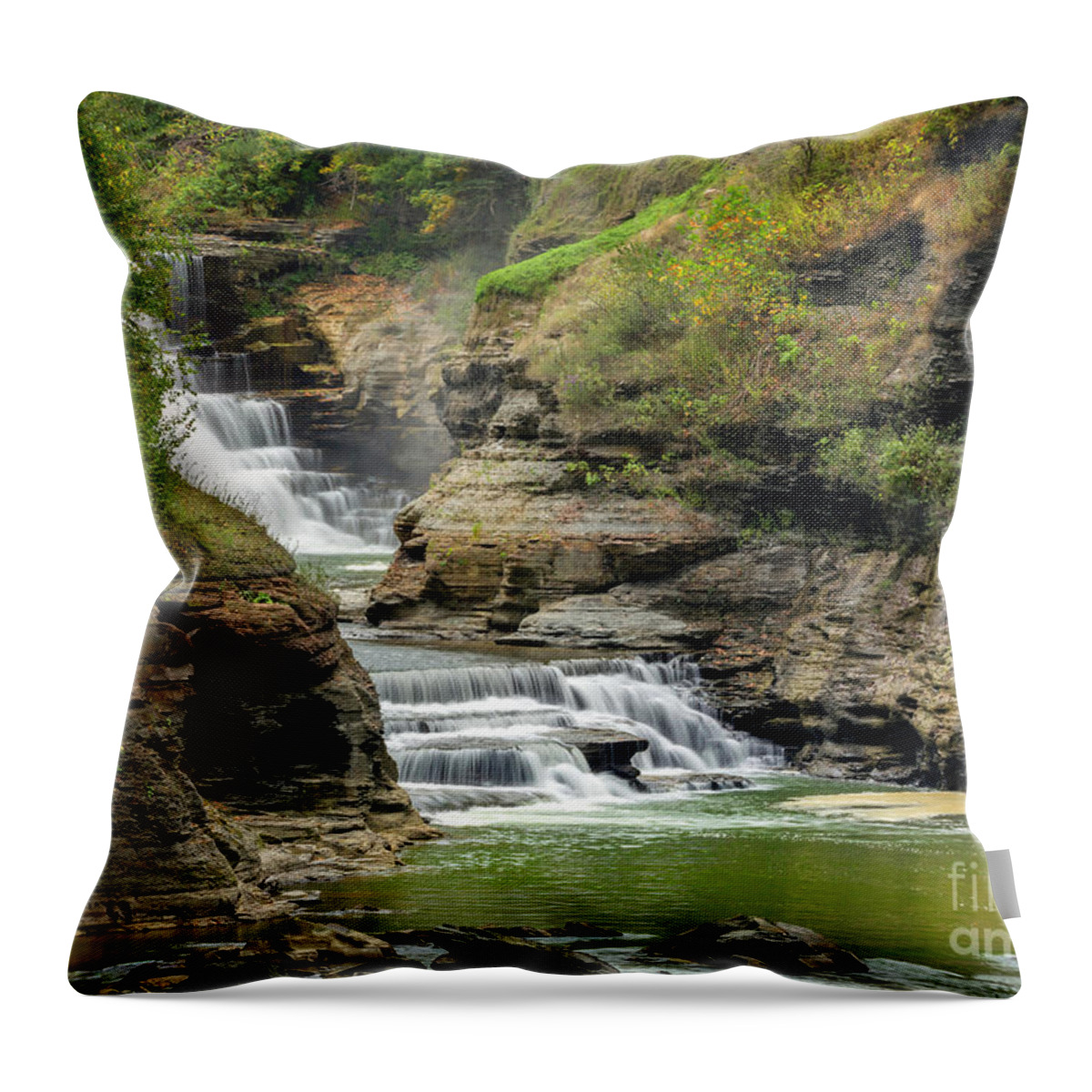 Lower Falls Of Letchworth Throw Pillow featuring the photograph Lower Falls of Letchworh by Karen Jorstad