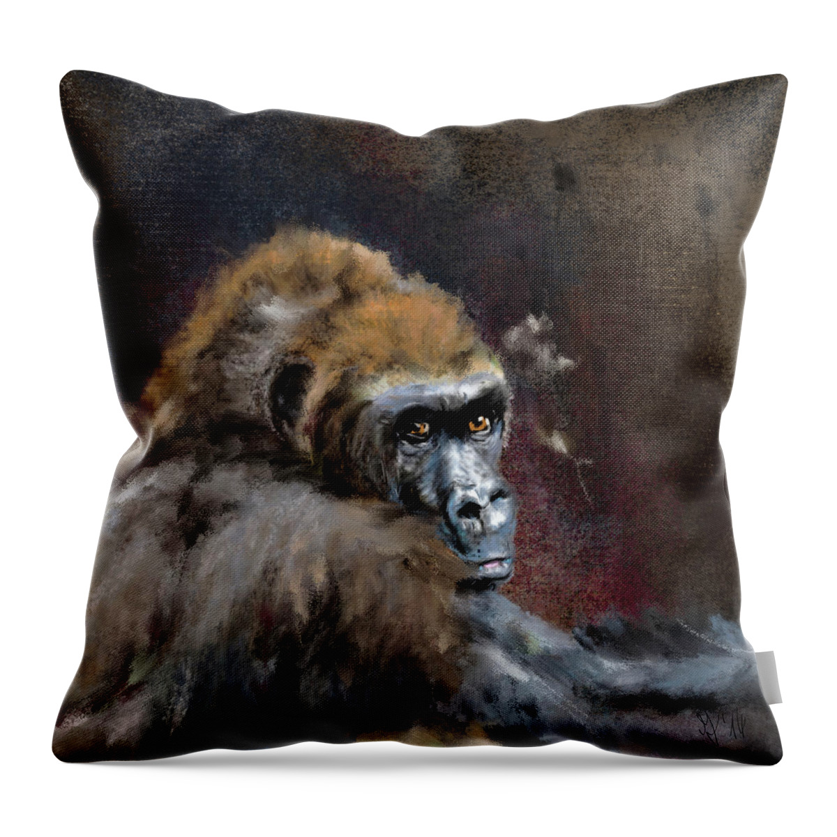 Gorilla Throw Pillow featuring the painting Lowland Gorilla by Mandy Tabatt