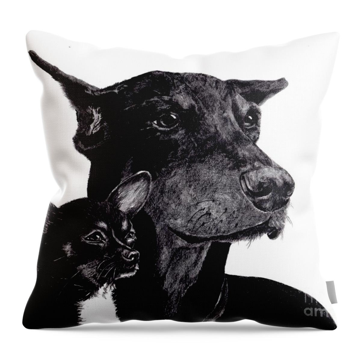 Dogs Throw Pillow featuring the drawing Loyal Companions by Terri Mills