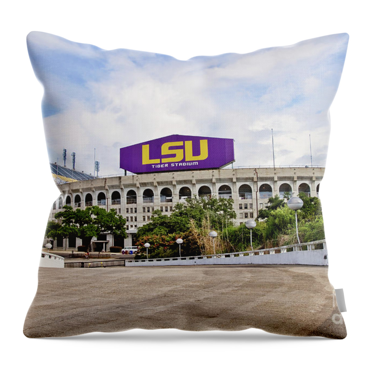 Lsu Throw Pillow featuring the photograph LSU Tiger Stadium by Scott Pellegrin
