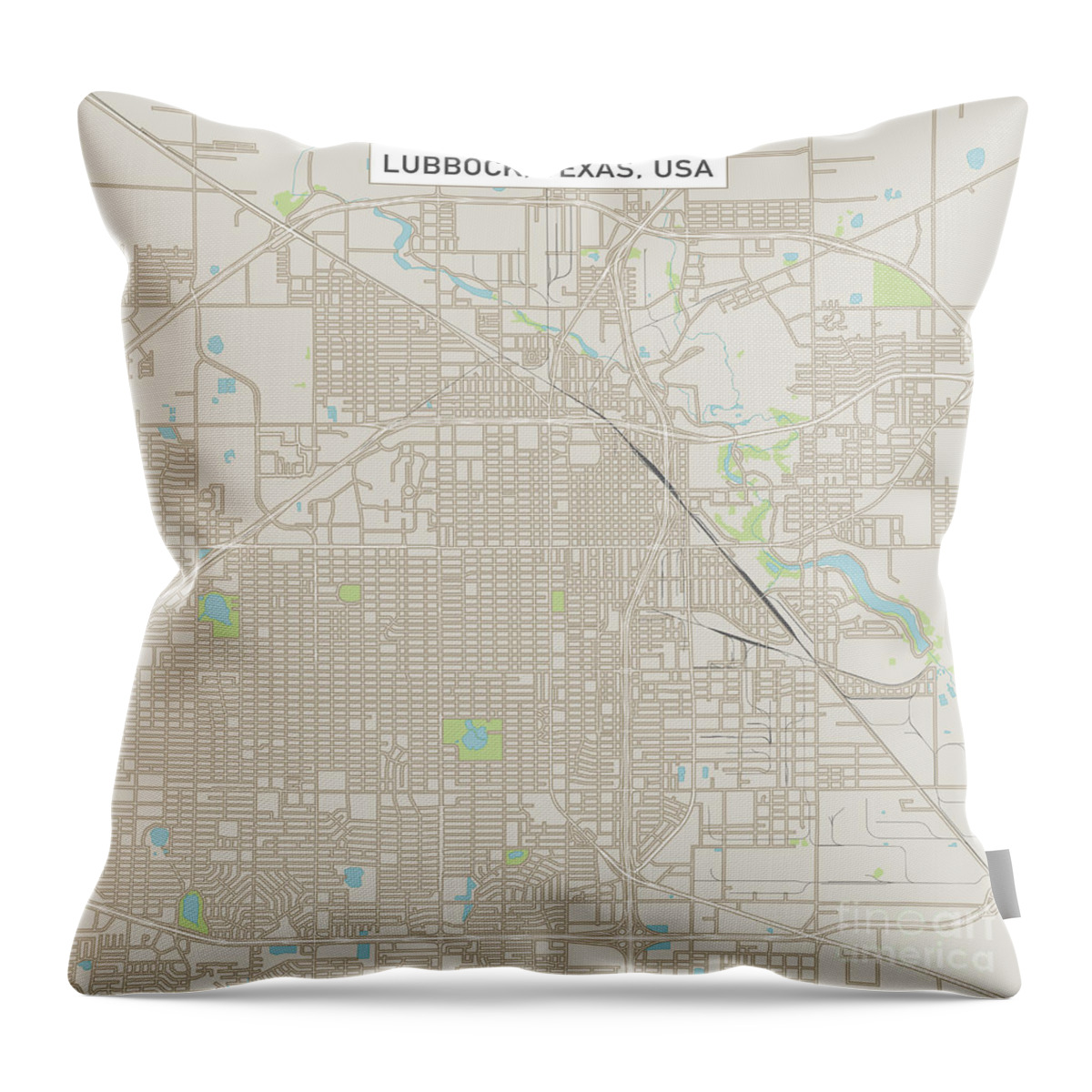 Lubbock Throw Pillow featuring the digital art Lubbock Texas US City Street Map by Frank Ramspott