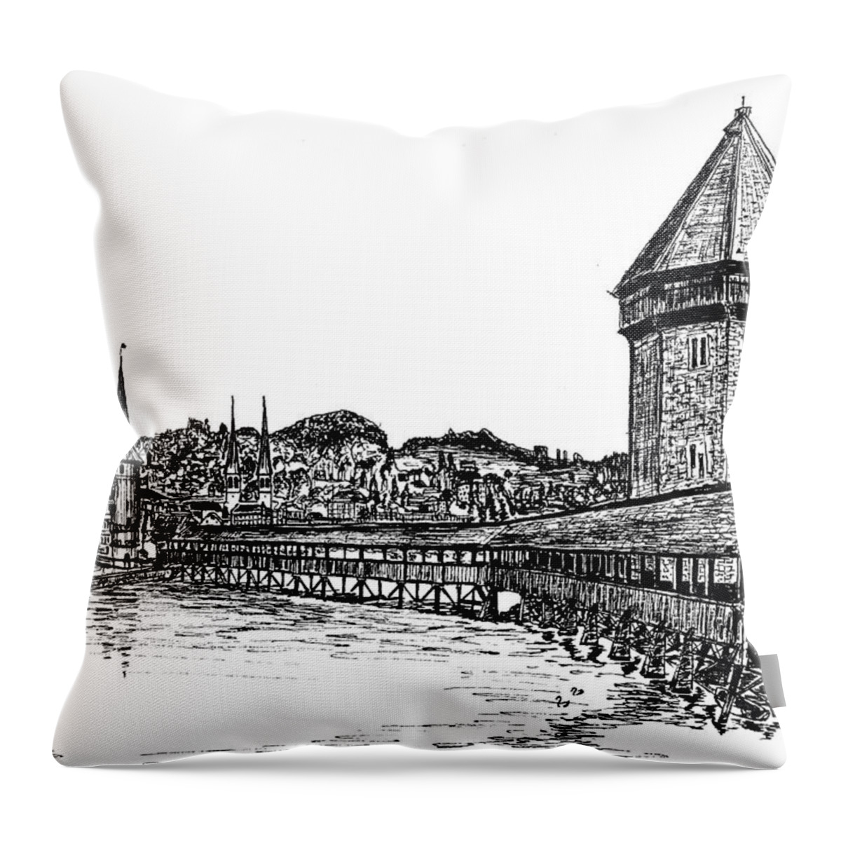 Lucerne Throw Pillow featuring the drawing Lucerne by Frank SantAgata