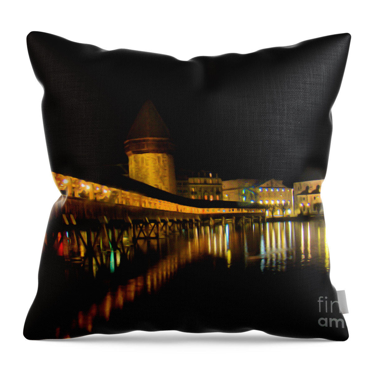 Lake Throw Pillow featuring the photograph Lucerne Night Beauty II - Painting by Al Bourassa
