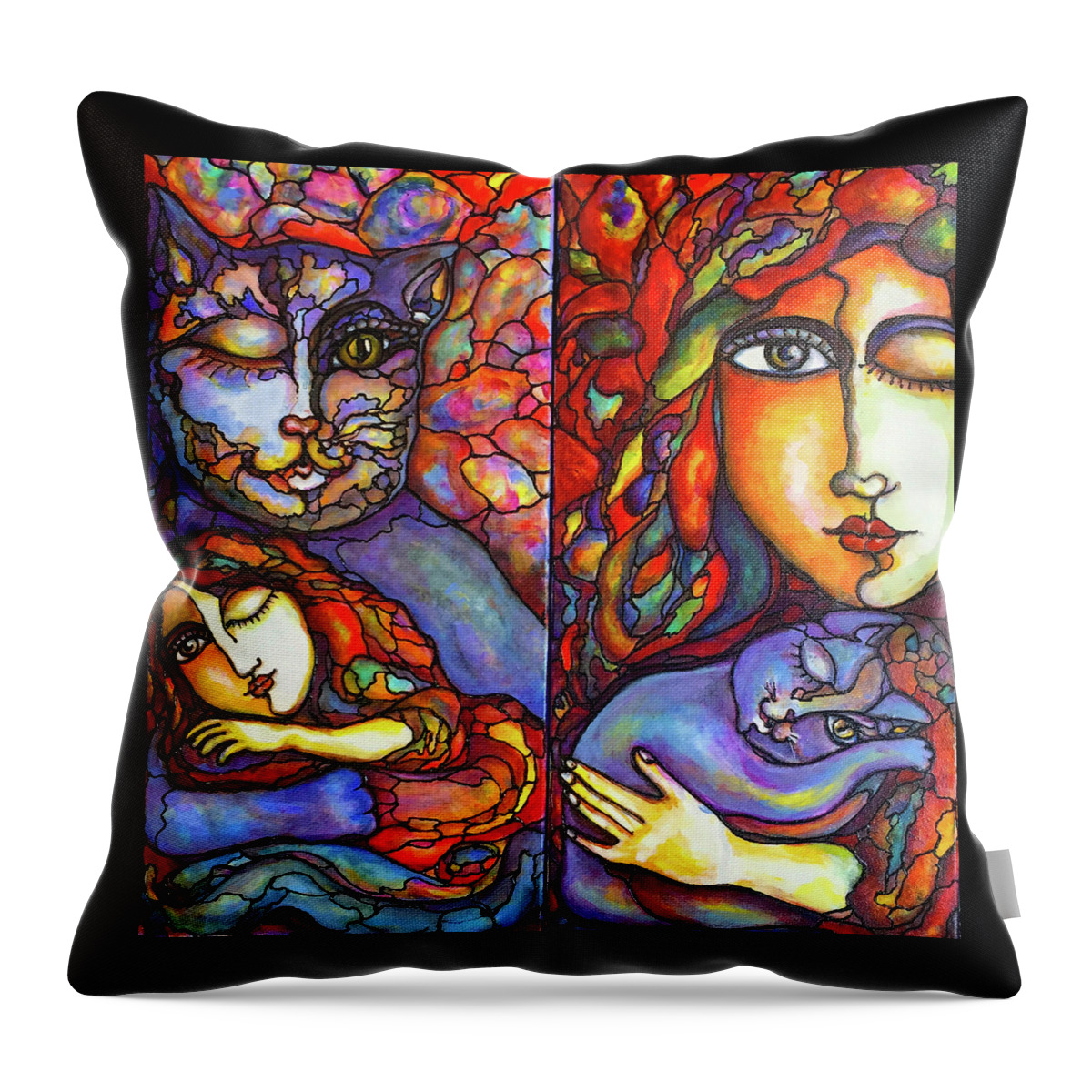 Diptych Throw Pillow featuring the painting Lucid Dreams by Rae Chichilnitsky