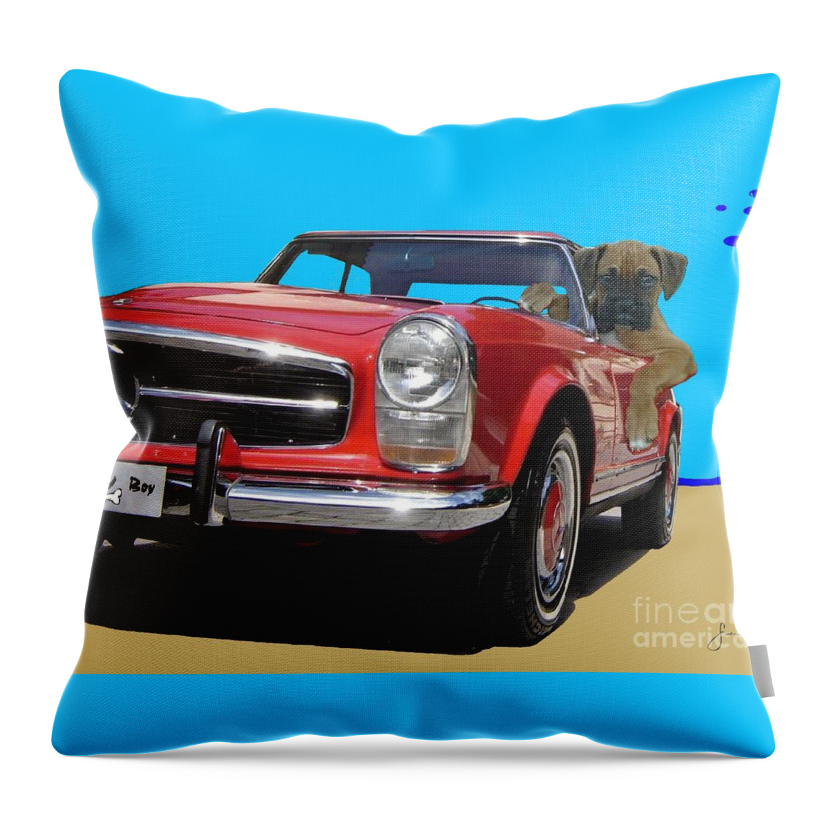 Pets Portraits. Pets Art Throw Pillow featuring the painting Lucky Boy by Sinisa Saratlic