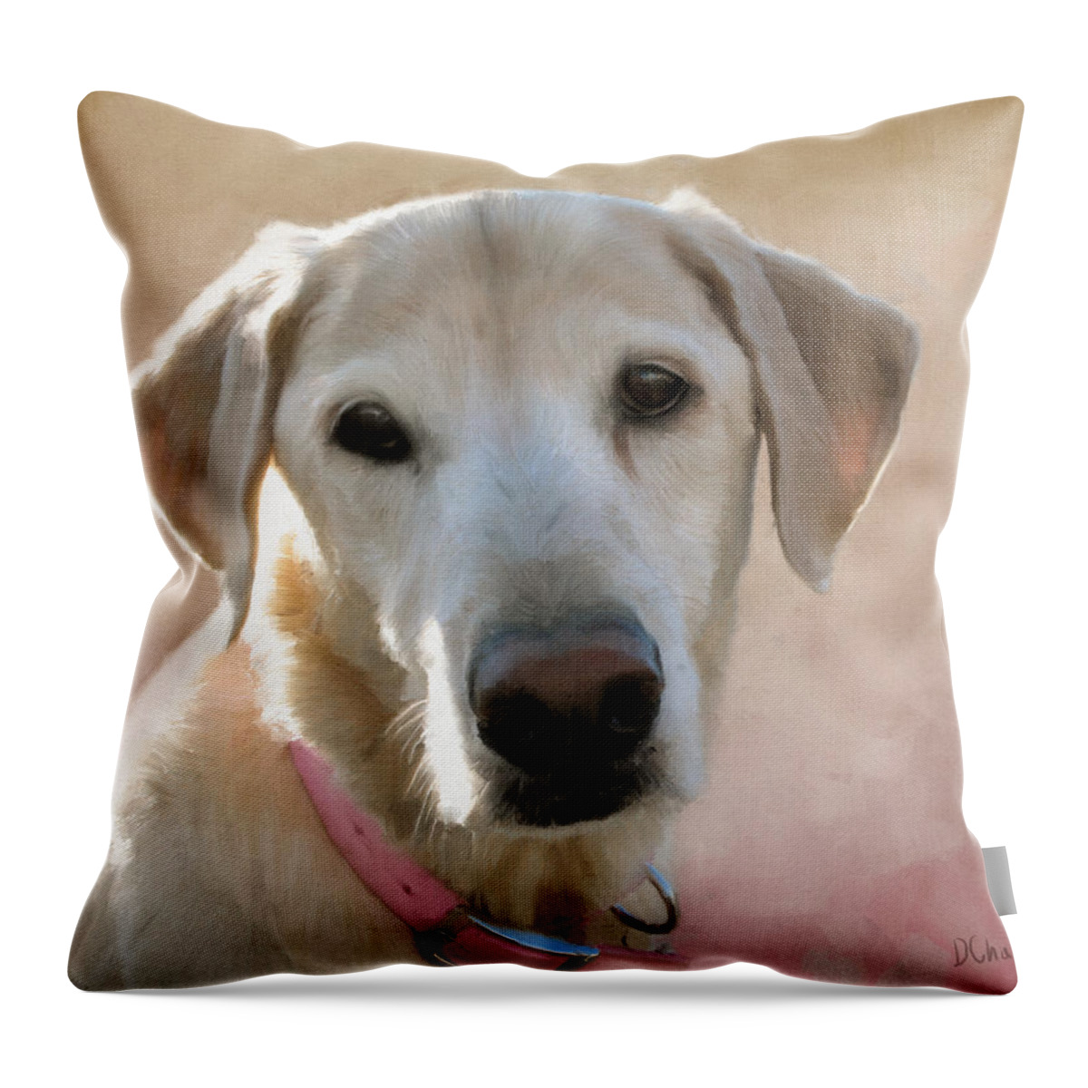 Dog Throw Pillow featuring the painting Lucy in Pink by Diane Chandler