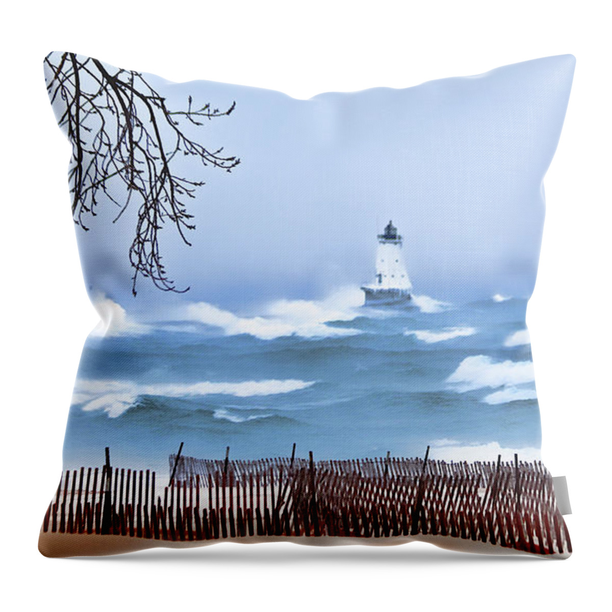 Ludington Throw Pillow featuring the photograph Ludington Winter Shore by Dick Bourgault