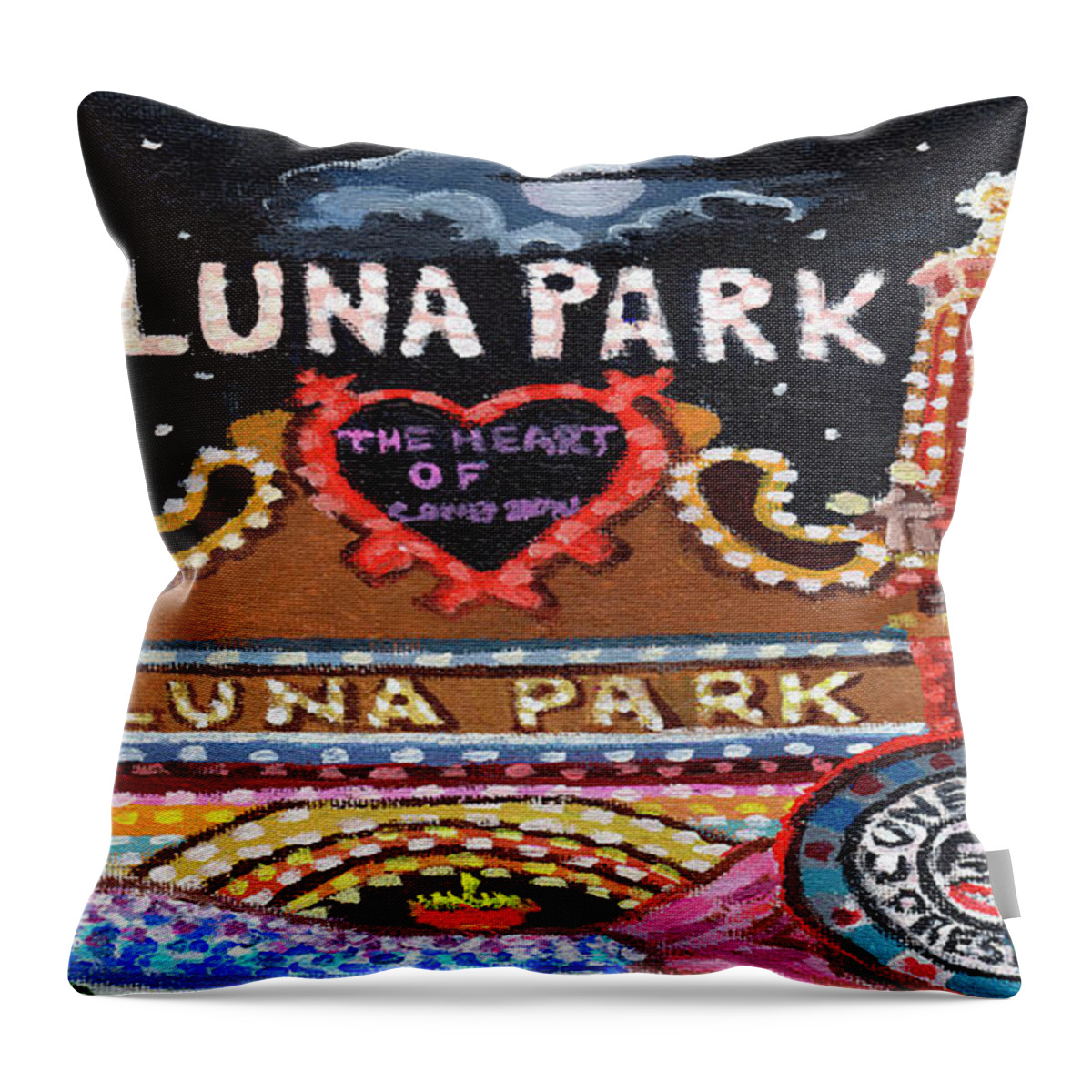 Luna Park At Night Throw Pillow featuring the painting Luna Park Towel Version by Bonnie Siracusa