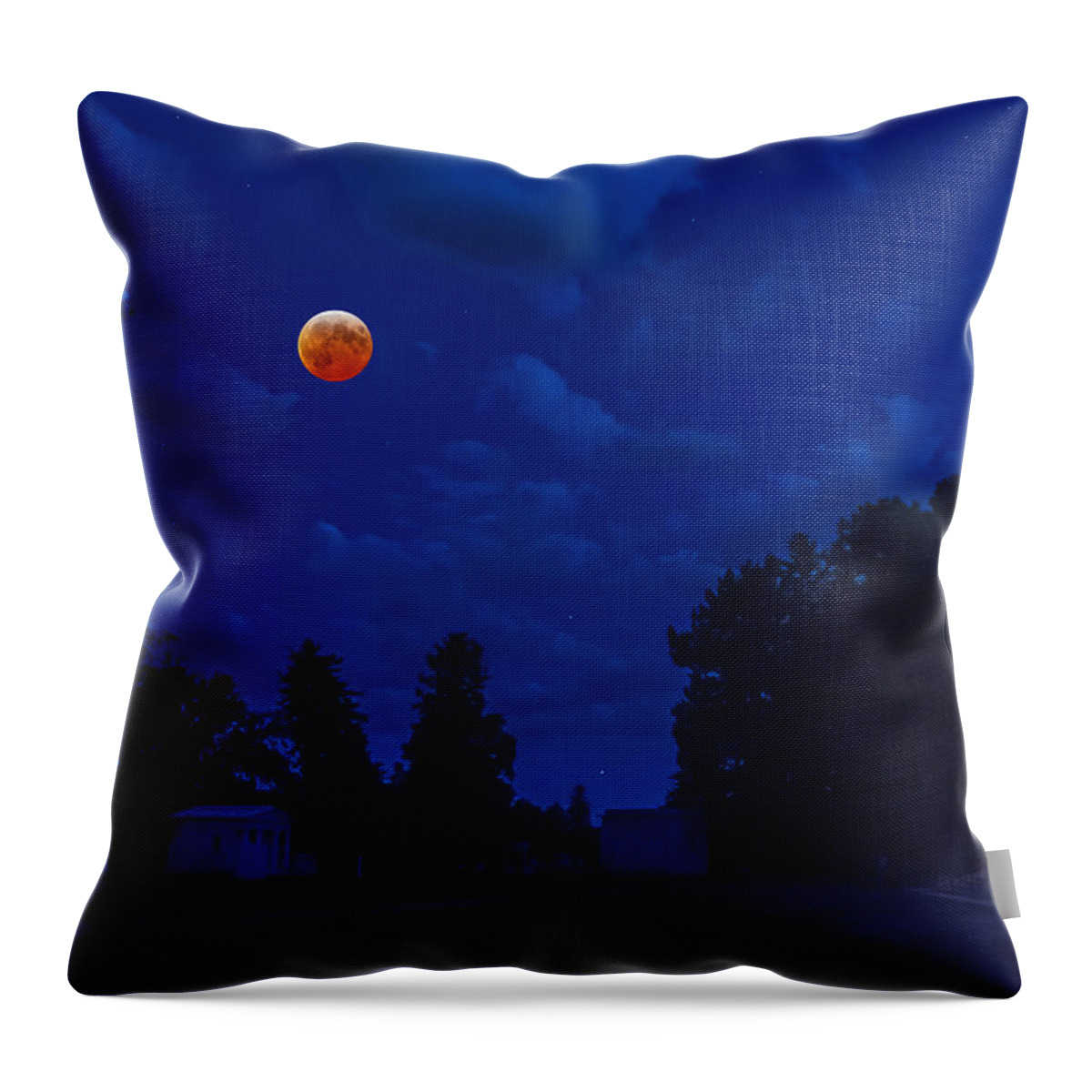 Lunar Eclipse Throw Pillow featuring the photograph Lunar Eclipse at the Ivy Chapel by Stephen Johnson
