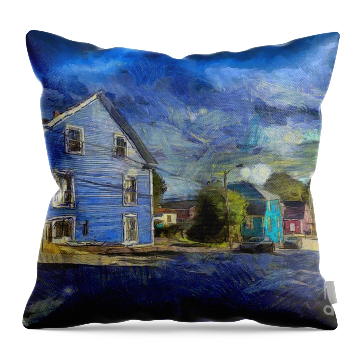 Blue Throw Pillow featuring the digital art Lunenburg,Nova Scotia by Eva Lechner